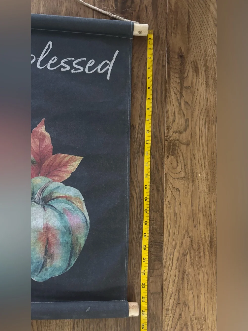 Thankful Grateful Blessed Pumpkin Fabric Wall Art -Fall Decor 37x25”